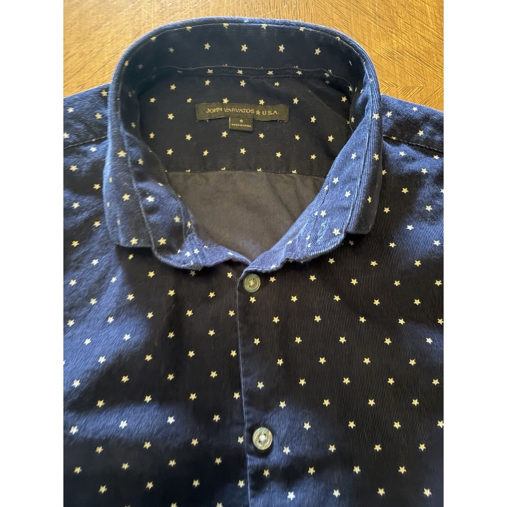 John Varvatos U.S.A. Long Sleeve Button Up Shirt Mens S Blue White Star Pattern - Picture 8 of 16